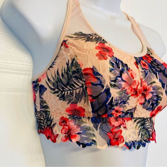Victoria's Secret Pink Lace Bralette Bra Racerback Unlined Sz XS Tropical Floral - Picture 2 of 11